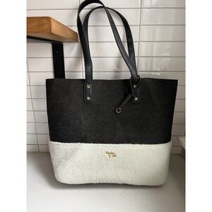 Emma Fox Caspian Shoulder Bag Tote Large Felt Sherpa Gray Cream Purse Trendy